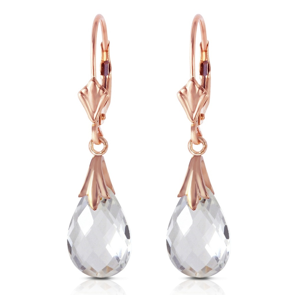 SOLID GOLD LEVERBACK EARRING WITH WHITE TOPAZ - Picture 3 of 6